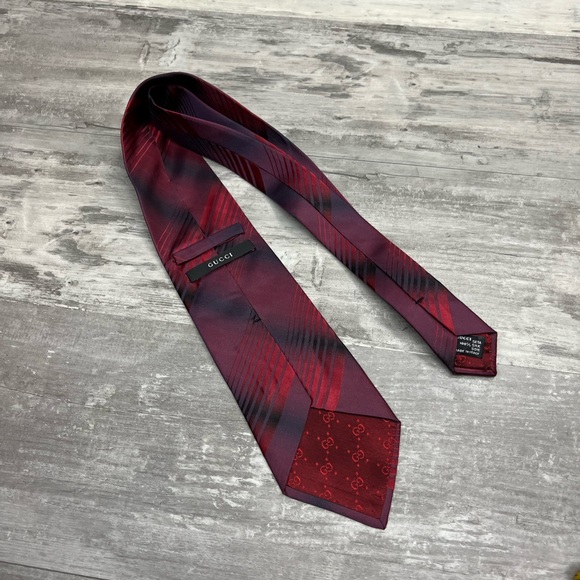Gucci Maroon, Red & Black Plaid Silk Tie - Picture 3 of 5